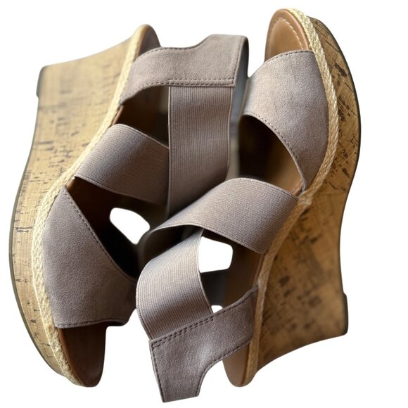 Ana Nautical Beige Elastic Strap Wedge Sandals 3.5" Heel Womens Size 11M - Picture 3 of 14